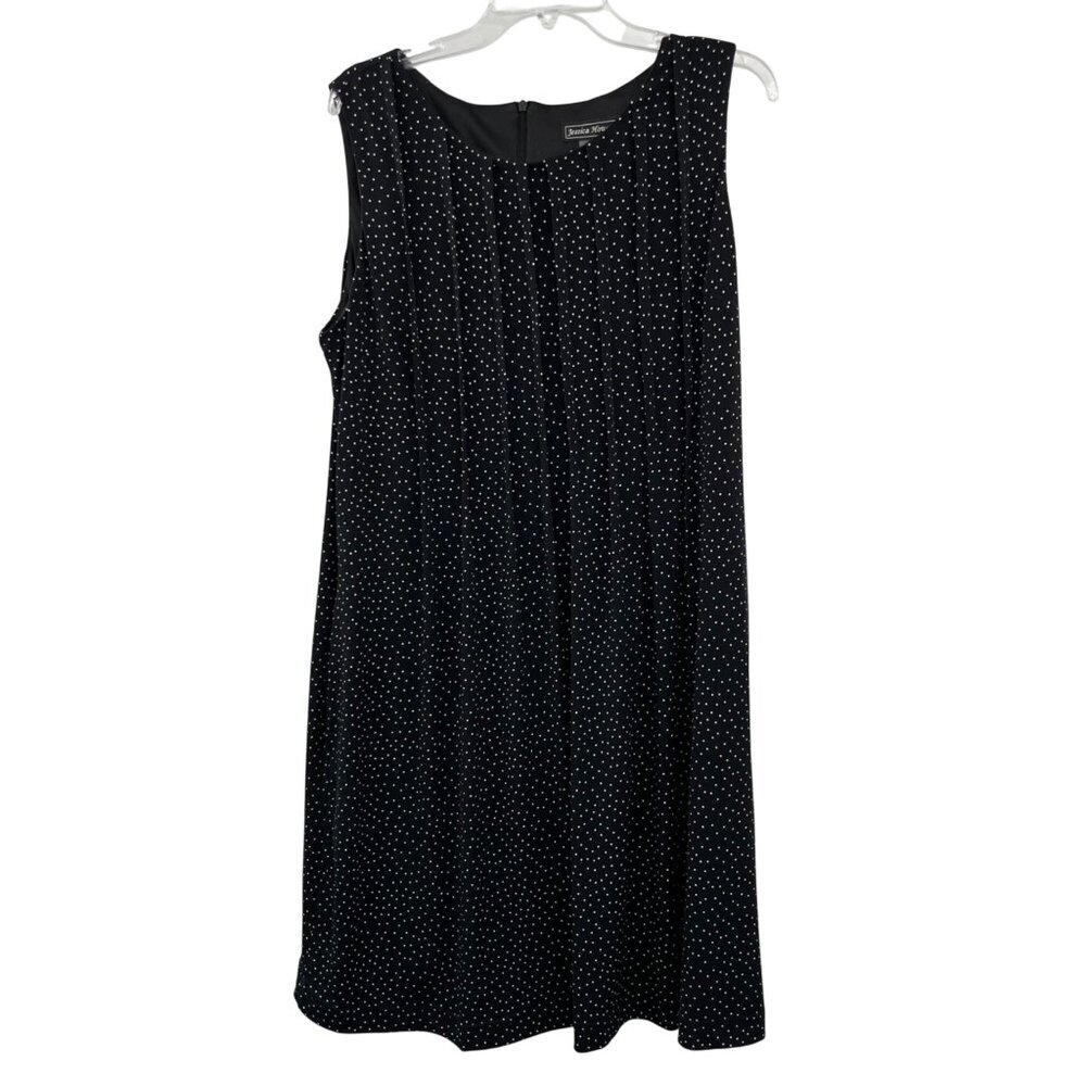 Jessica Howard Womens 14 Black Polka Dot Sleeveless Dress Used Lined - Picture 2 of 10